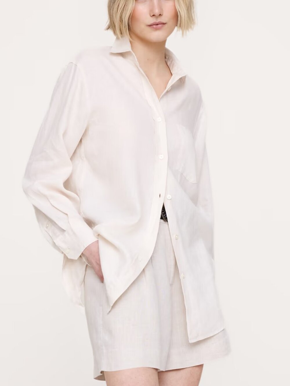 NWT! Banana Republic Ivory Oversized Tie-Cuff 100% Euro Linen Shirt M